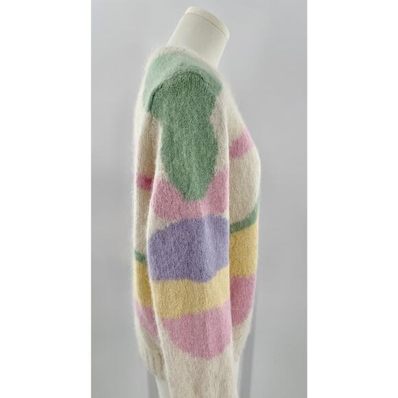 Sezane Dustin Wool Alpaca Abstract Pastel Knit Pullover Jumper M L - Picture 2 of 9